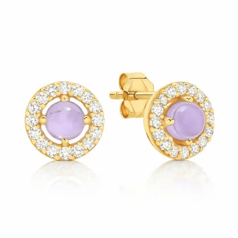9K Cabochon Amethyst Diamond Stud