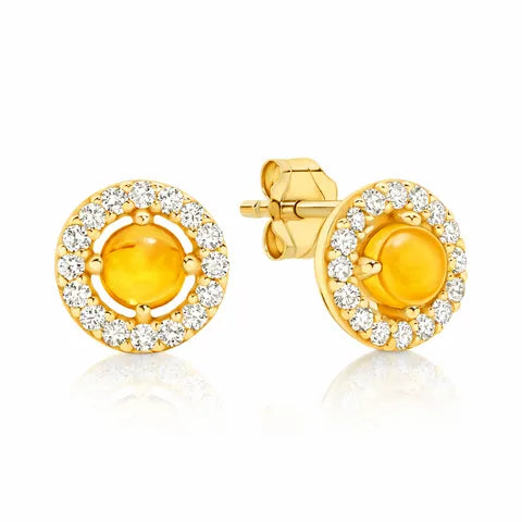 9K Cabochon Citrine Diamond Stud