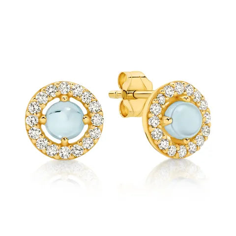 9K Cabochon Swiss Topaz Diamond Stud