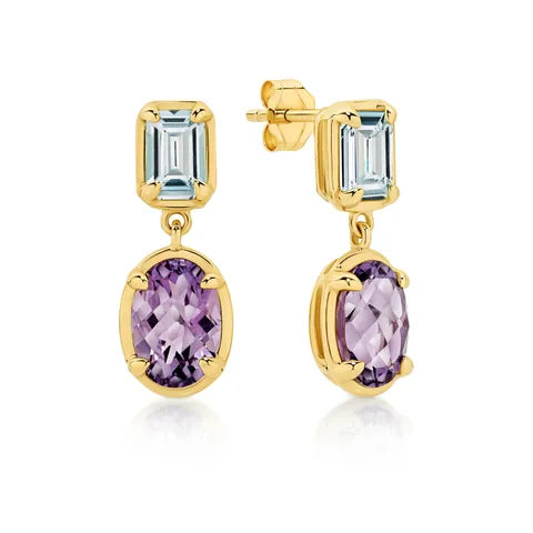 9KY Amethyst Topaz Drop Earrings
