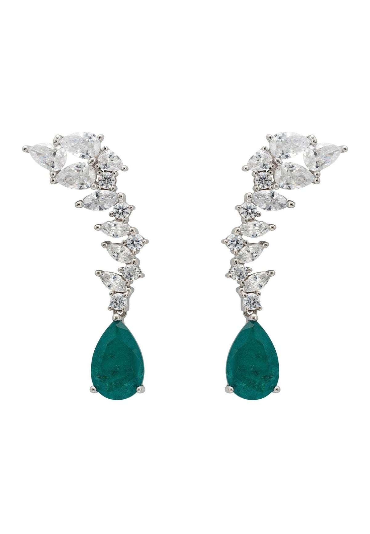 Henriette Teardrop Earrings Emerald Silver
