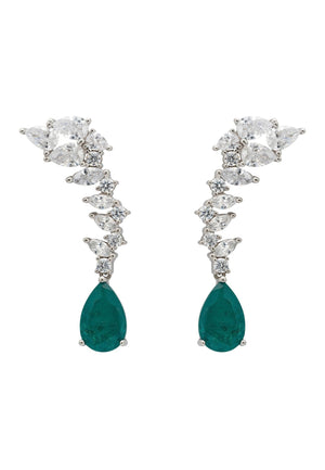 Henriette Teardrop Earrings Emerald Silver