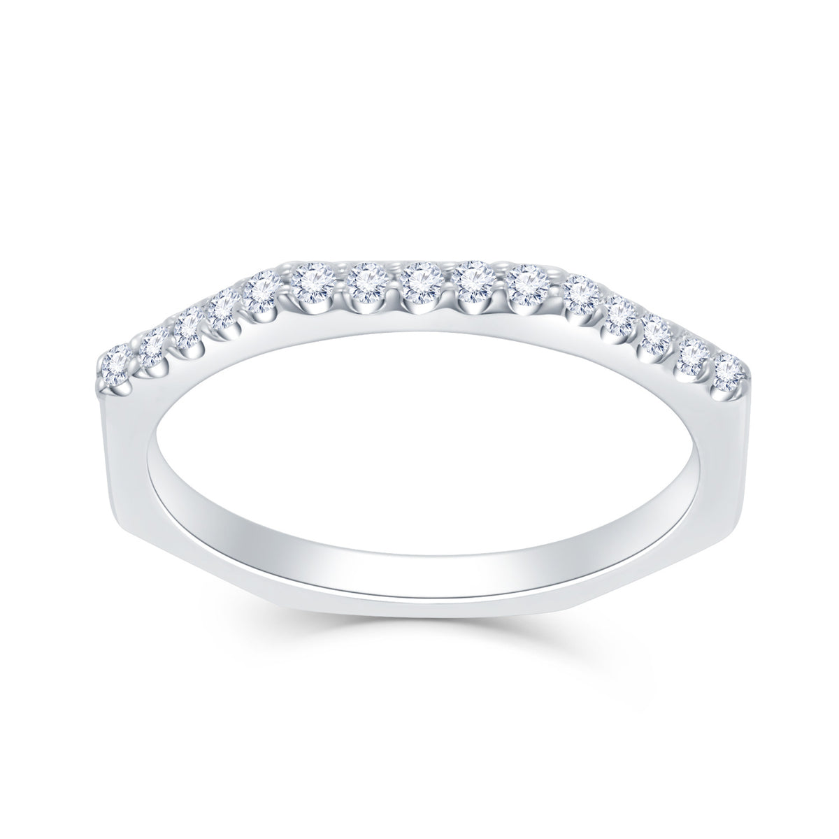 18K White Gold Geometric Design Diamond Ladies Ring