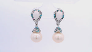 GEORGINI WISTERIA CREATED OPAL AND PEARL CASCADE EARRINGS SILVER