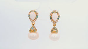 GEORGINI WISTERIA CREATED OPAL AND PEARL CASCADE EARRINGS GOLD
