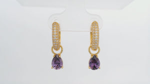 GEORGINI WISTERIA DUO PEAR EARRINGS AMETHYST CZ GOLD