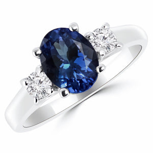 14Ct 2.00 CTW Lab Created Oval Blue Sapphire Diamond Ladies Ring