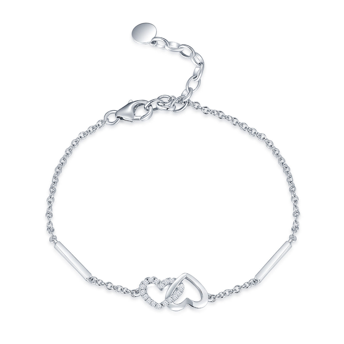 18K White Gold Diamond Double Heart Bracelet