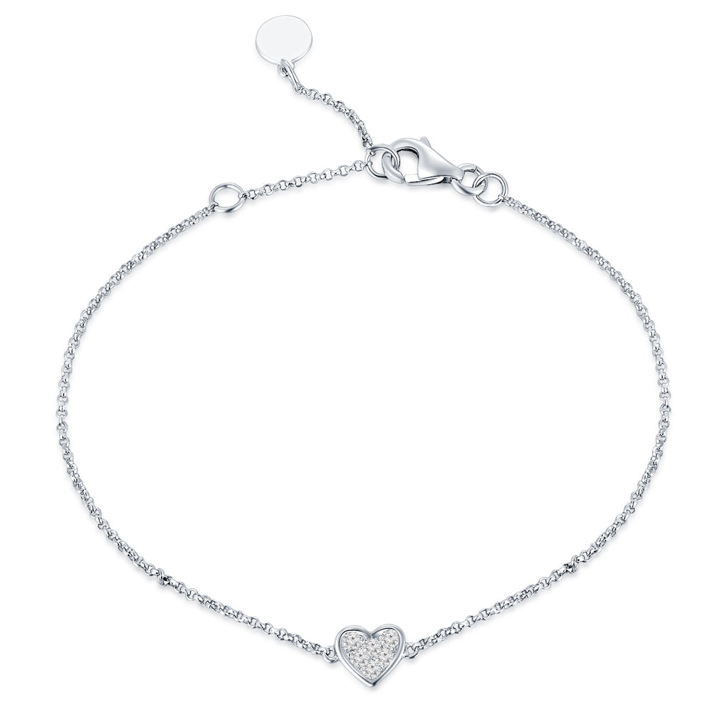 18K White Gold Pave Heart Diamond Bracelet