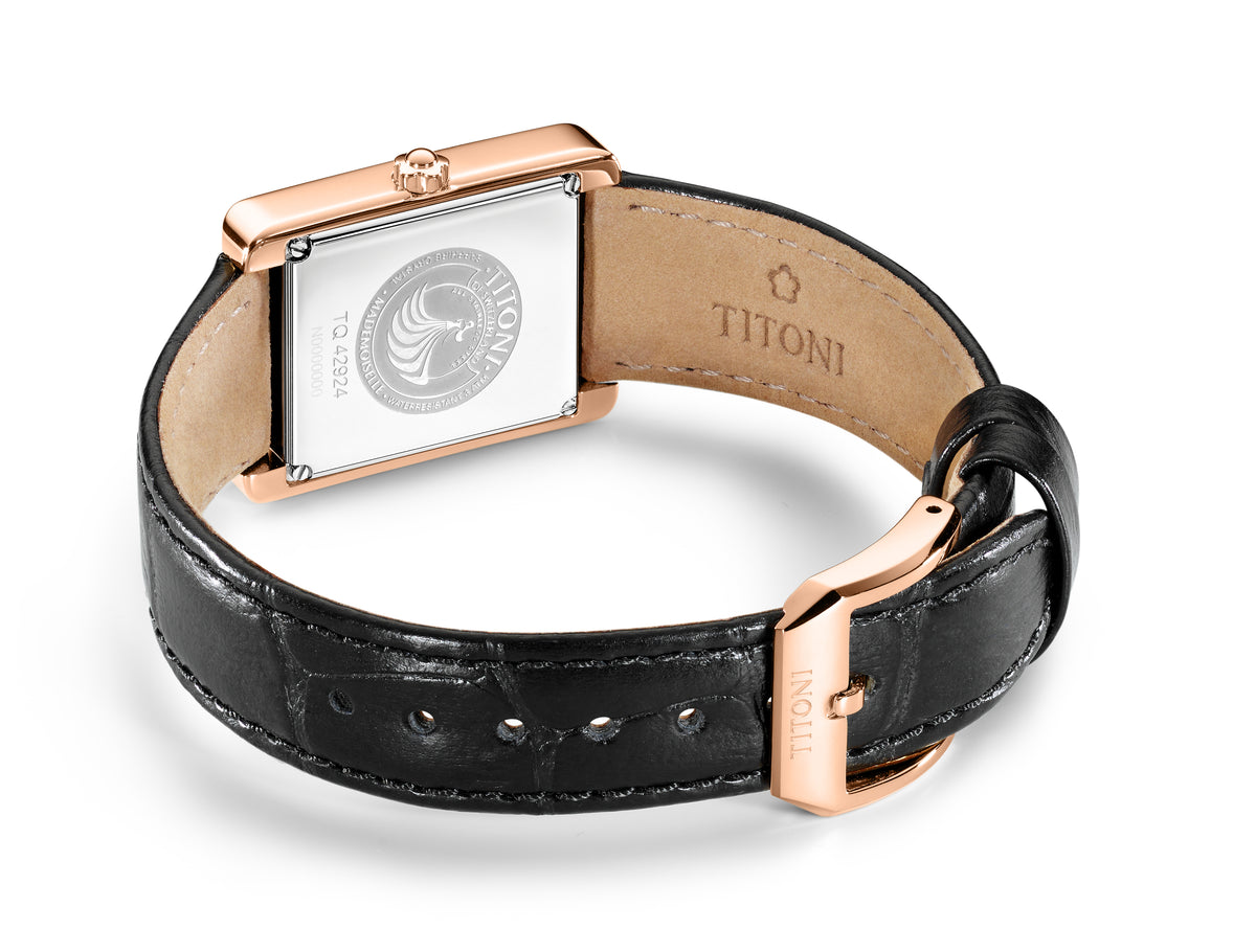 TITONI Mademoiselle Ladies Tournneau Quartz Watch TQ42924 RG-STB-730