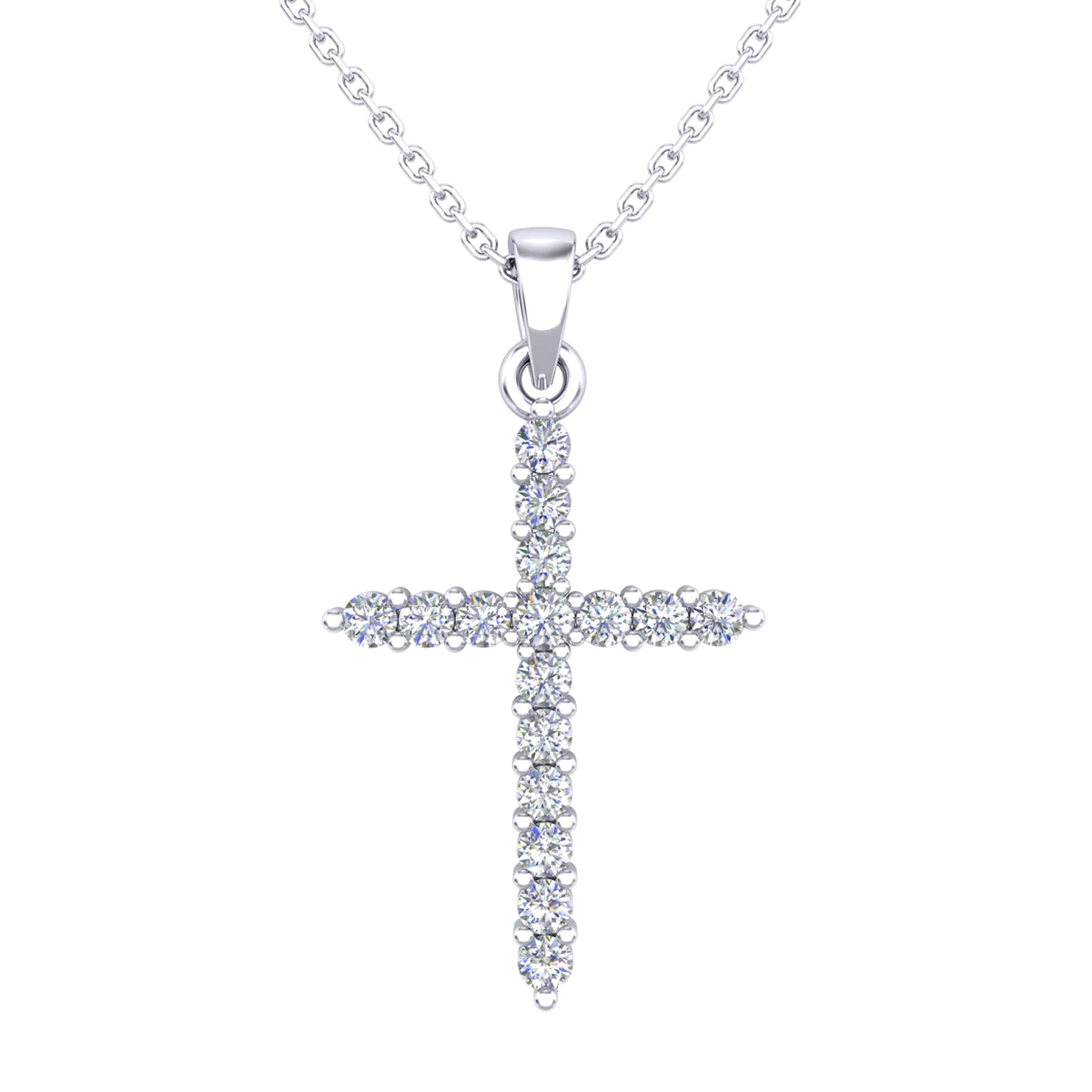 18K White Gold Diamond Cross Pendant 17x12mm