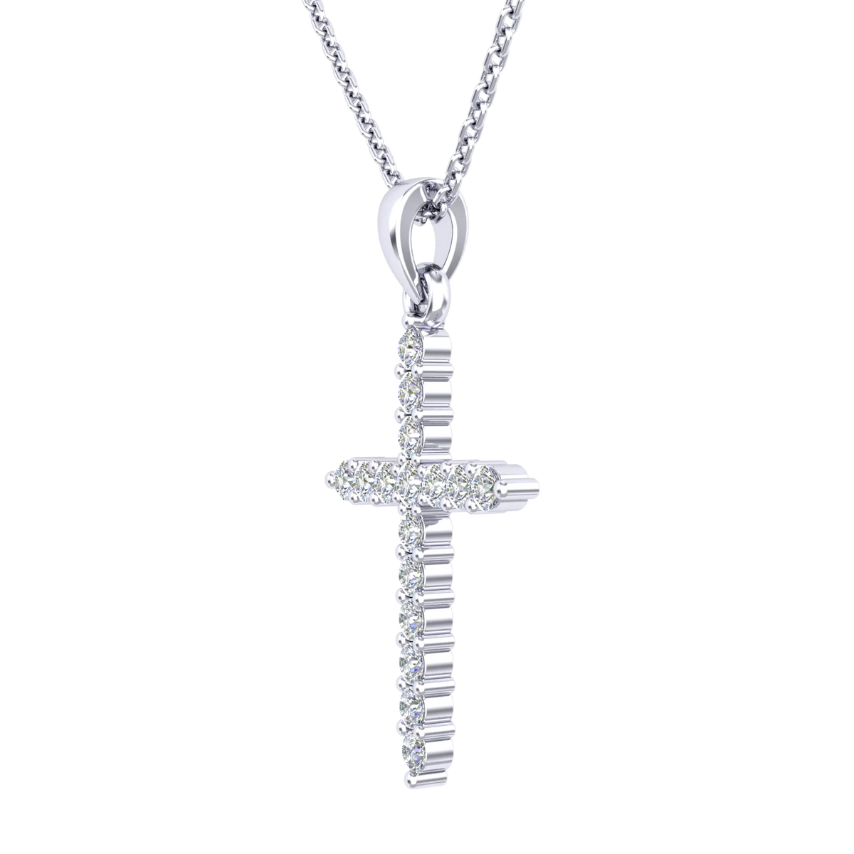 18K White Gold Diamond Cross Pendant 17x12mm