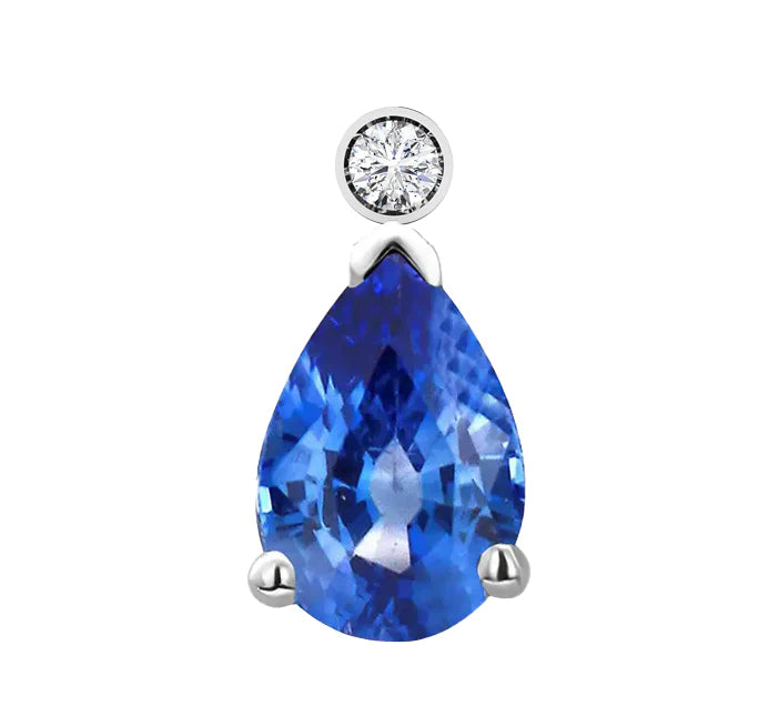 18K White Gold Diamond &amp; Pear Shape Sapphire Pendant