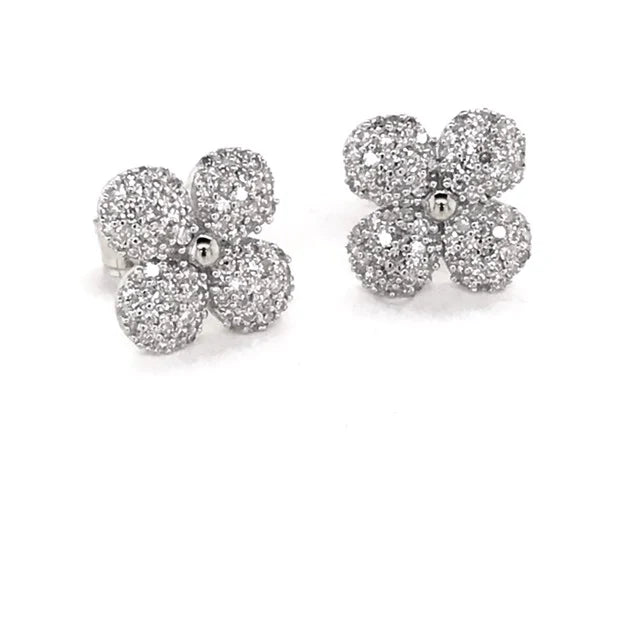 9KW Gold Diamond Flower Stud Earrings 9mm