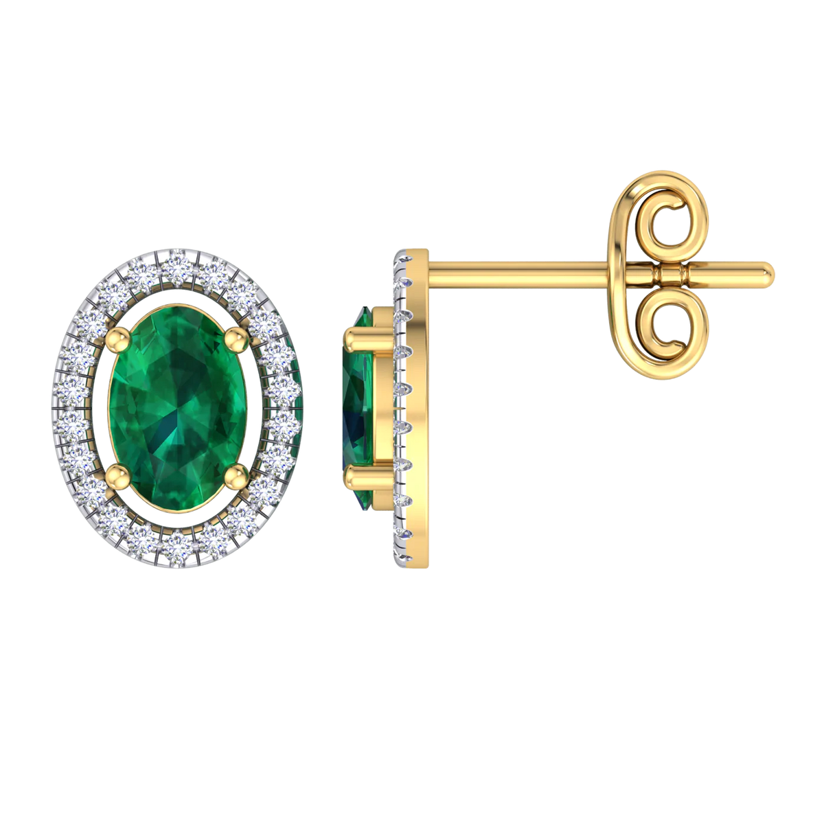 9KW/Y Gold Diamond &amp; Emerald Stud Earrings