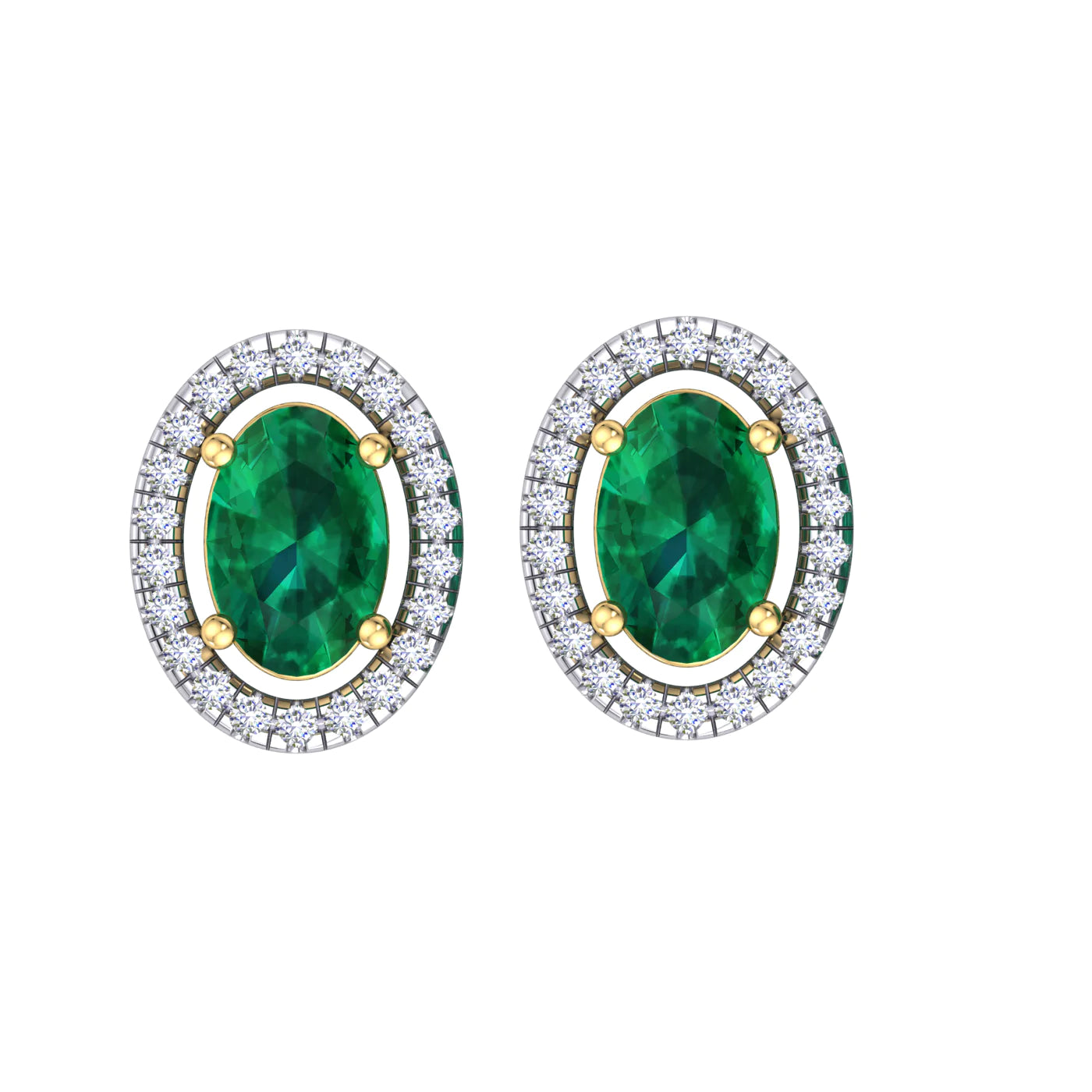 9KW/Y Gold Diamond & Emerald Stud Earrings