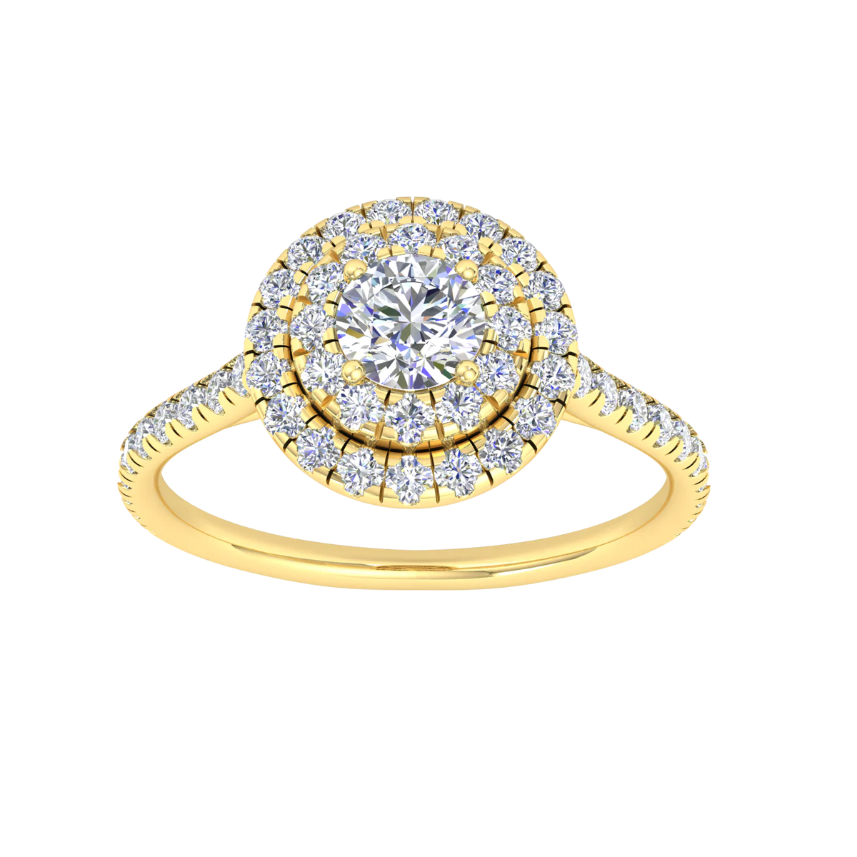 9K Yellow Gold Double Halo Ladies CZ Ring 9KAR309
