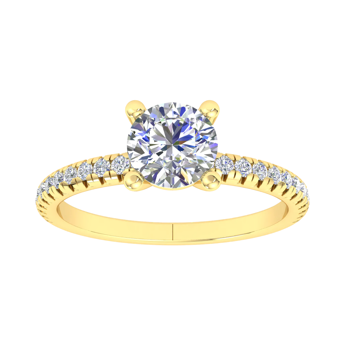 9K Yellow Gold Solitaire CZ Ladies Ring with shoulder stones 9KAR312
