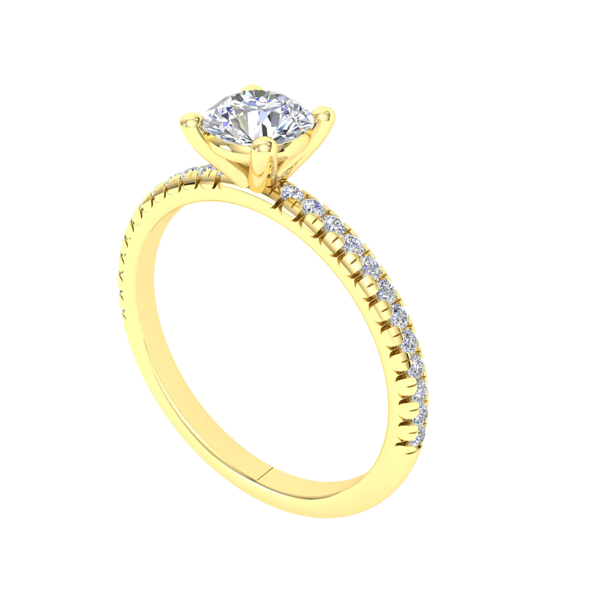 9K Yellow Gold Solitaire CZ Ladies Ring with shoulder stones 9KAR312