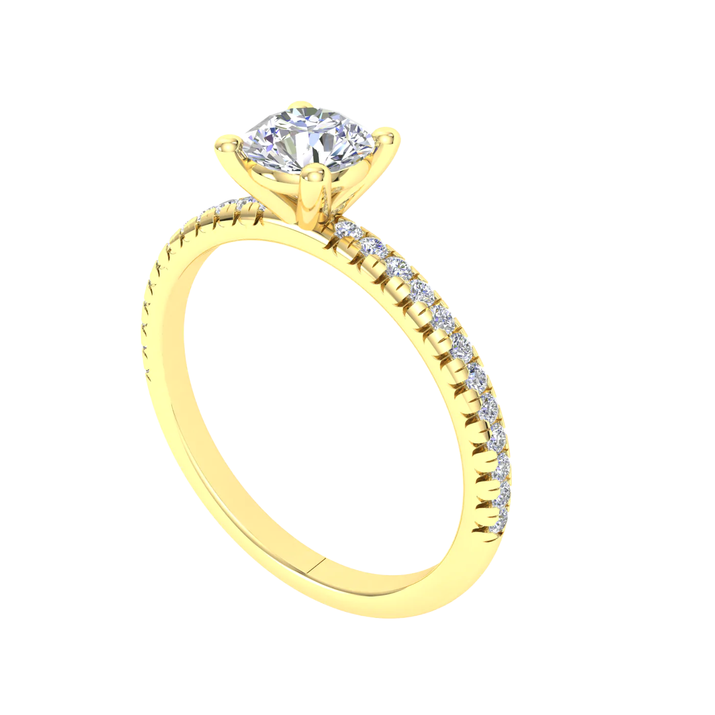 9K Yellow Gold Solitaire CZ Ladies Ring with shoulder stones 9KAR312
