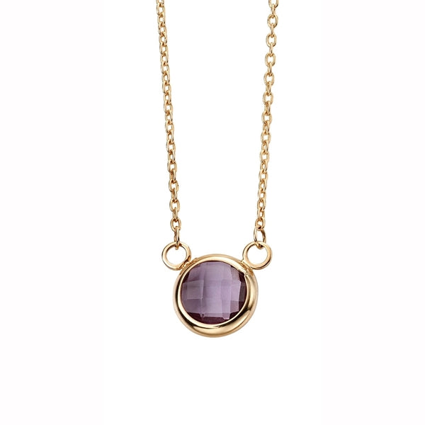 9KY Yellow Gold Amethyst 5mm Bezel Set Necklace