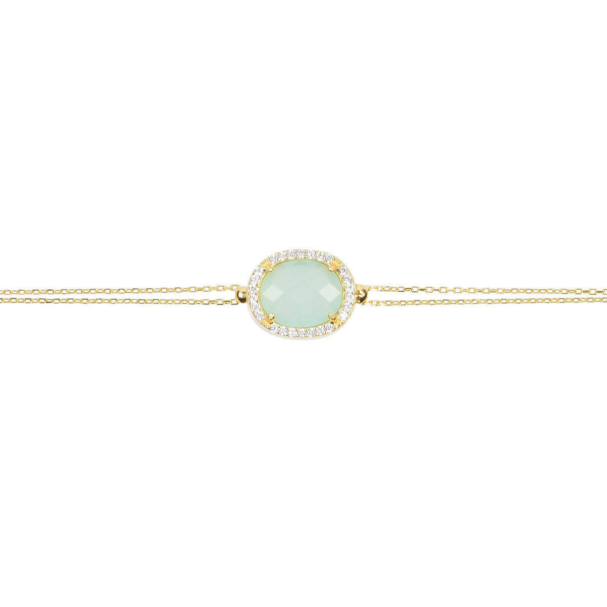 Beatrice Oval Gemstone Bracelet Gold  Aqua Chalcedony