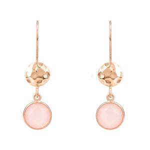 Circle & Hammer Earrings Rosegold Rose Quartz