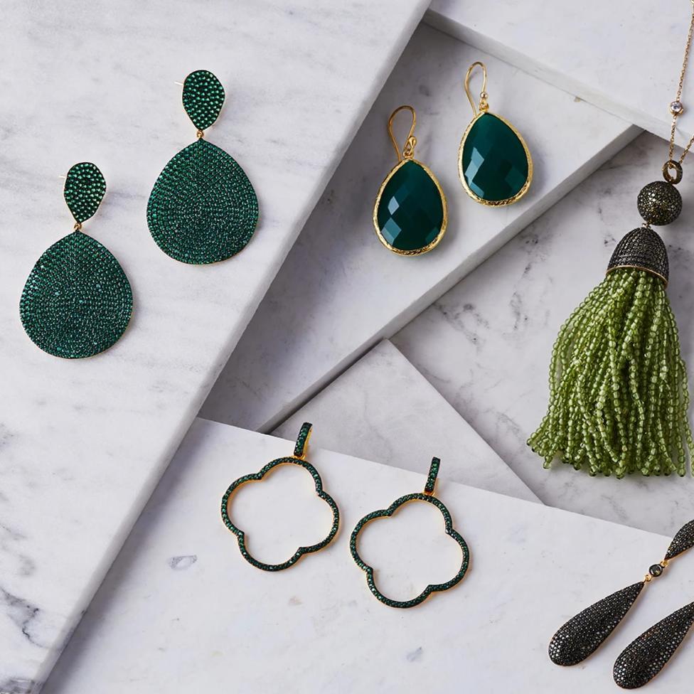 Monte Carlo Earring Gold Emerald Zircon