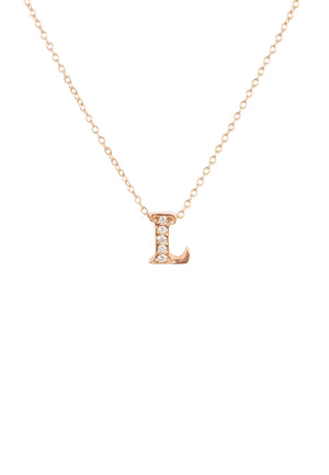 Diamond Initial Letter Pendant Necklace Rose Gold L