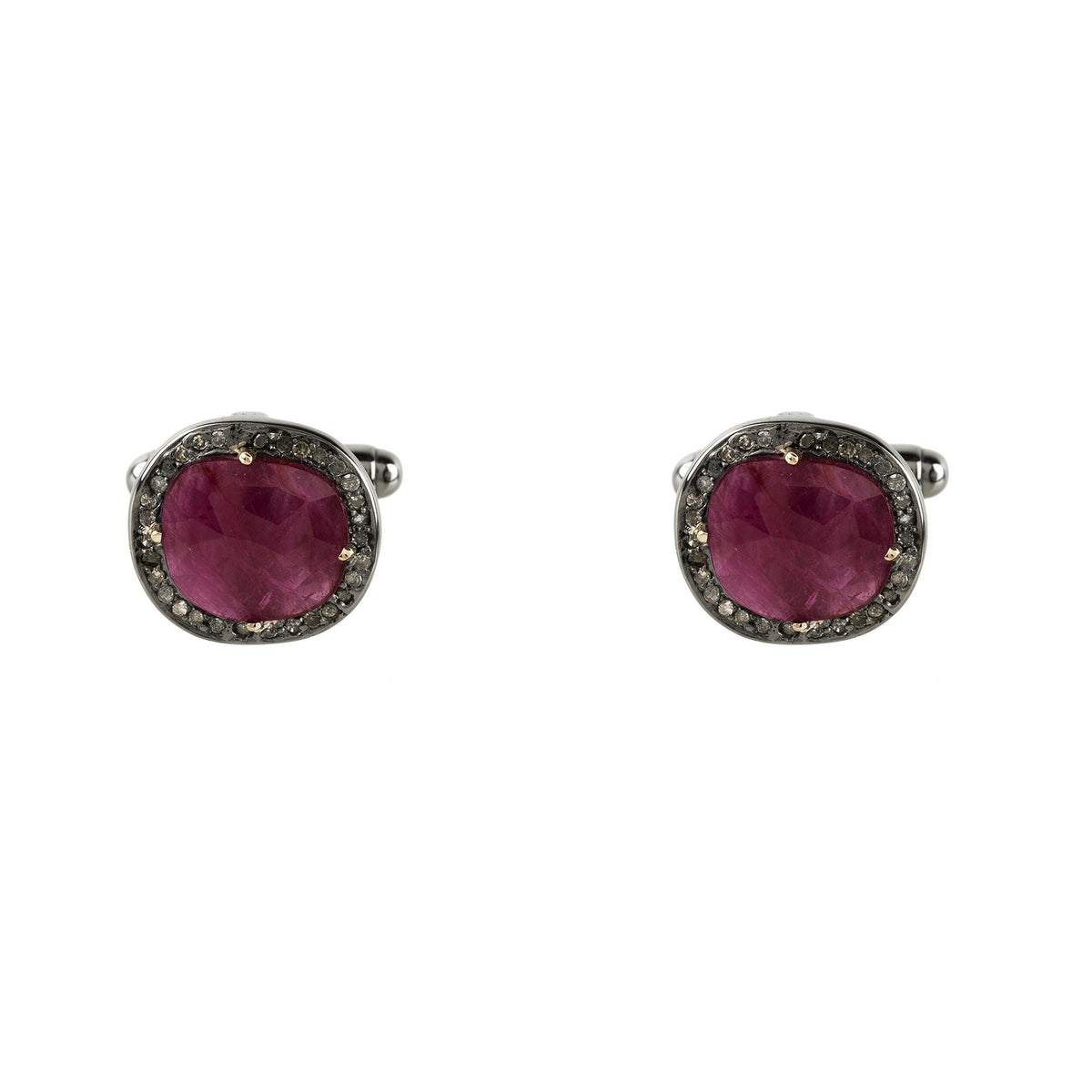 Ruby Cufflink Oxidised Silver Champagne Diamonds