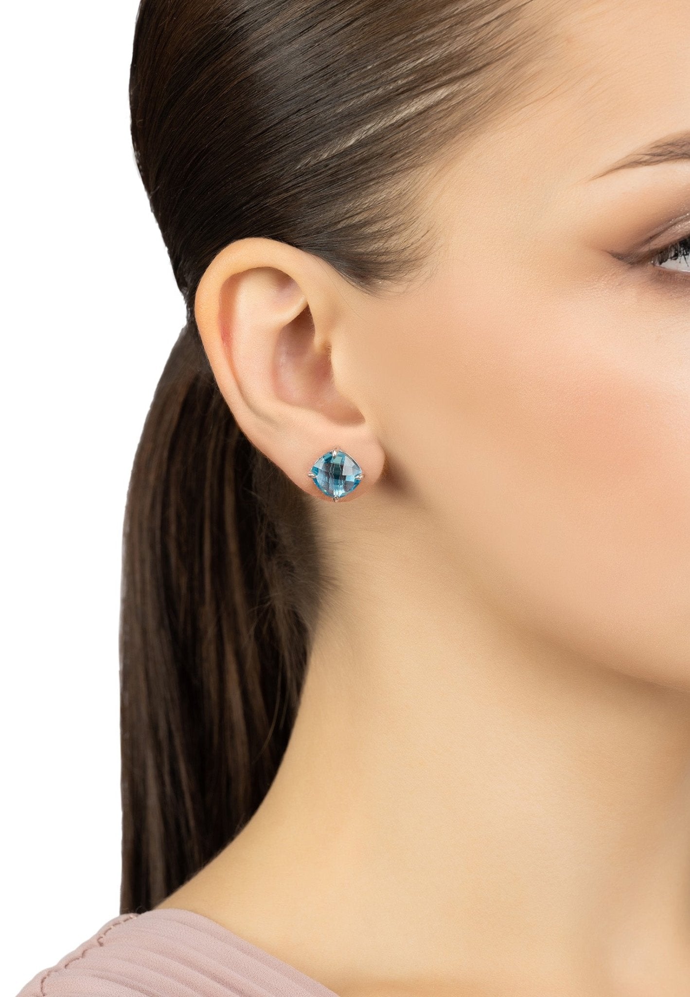 Empress Gemstone Stud Earrings Silver Blue Topaz
