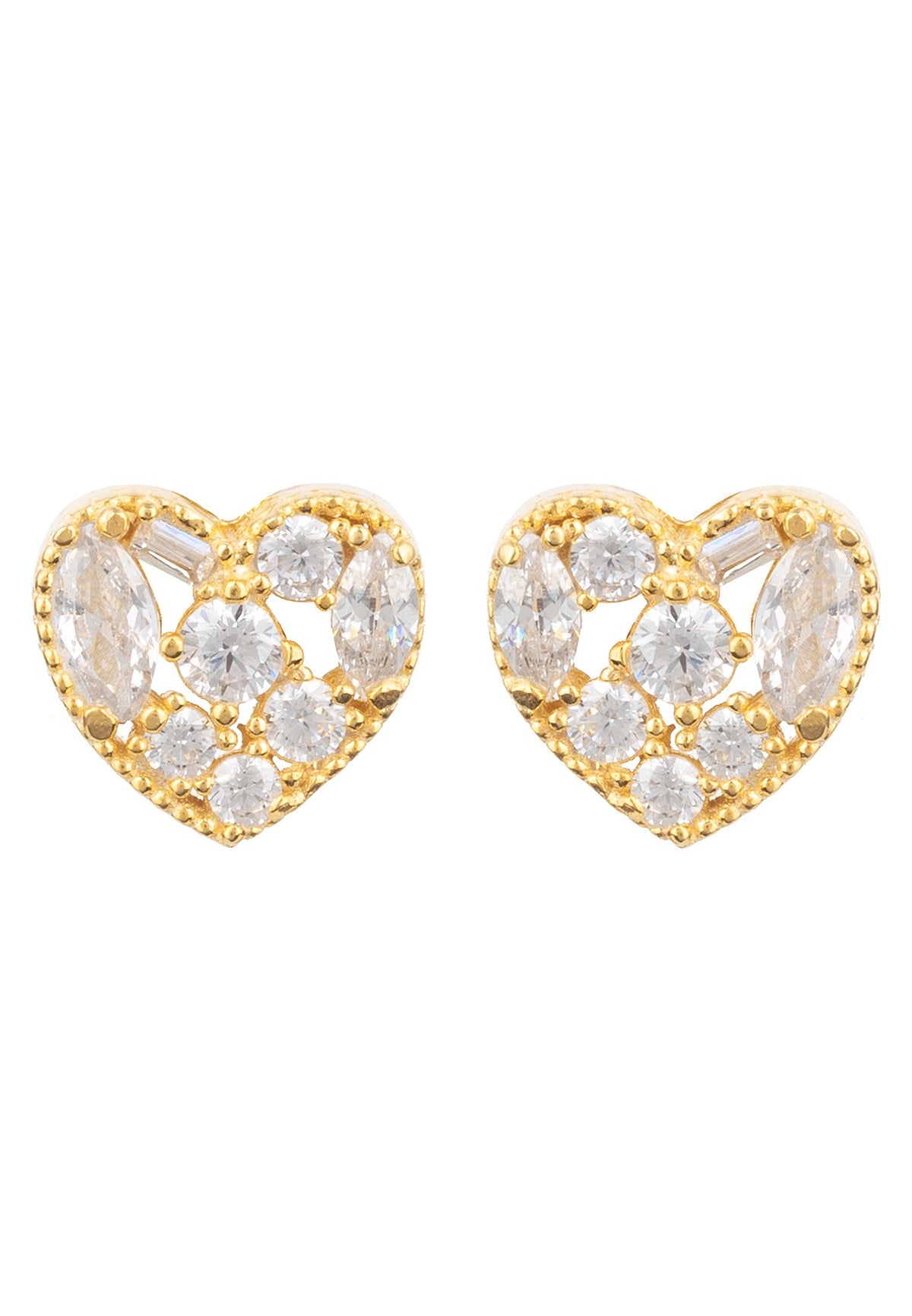 Heart Sparkling Stud Earrings Gold