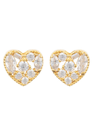 Heart Sparkling Stud Earrings Gold