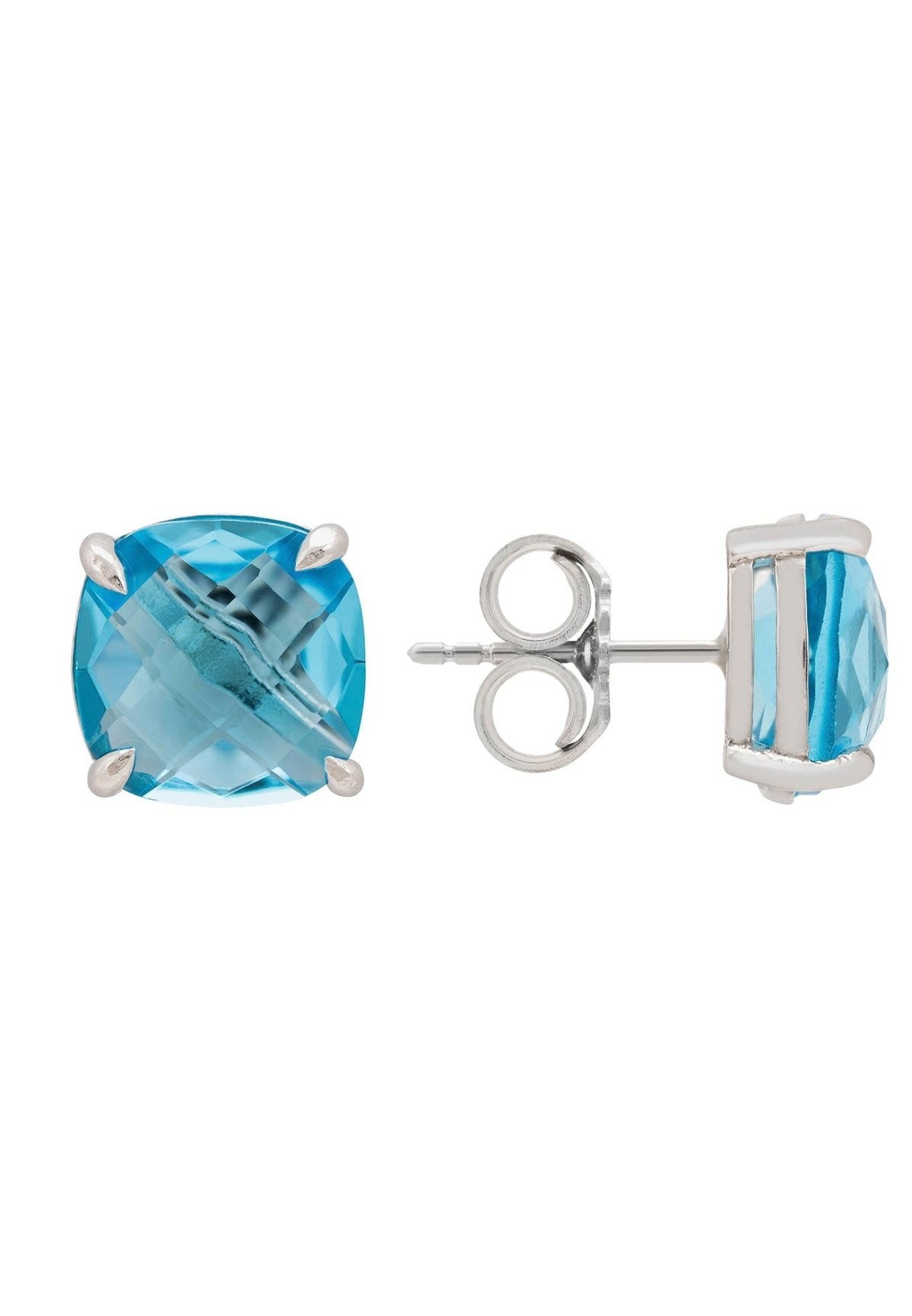 Empress Gemstone Stud Earrings Silver Blue Topaz