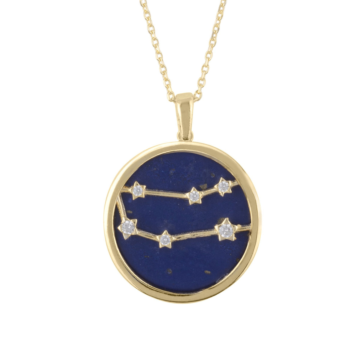 Zodiac Lapis Lazuli Gemstone Star Constellation Pendant Necklace Gold Gemini