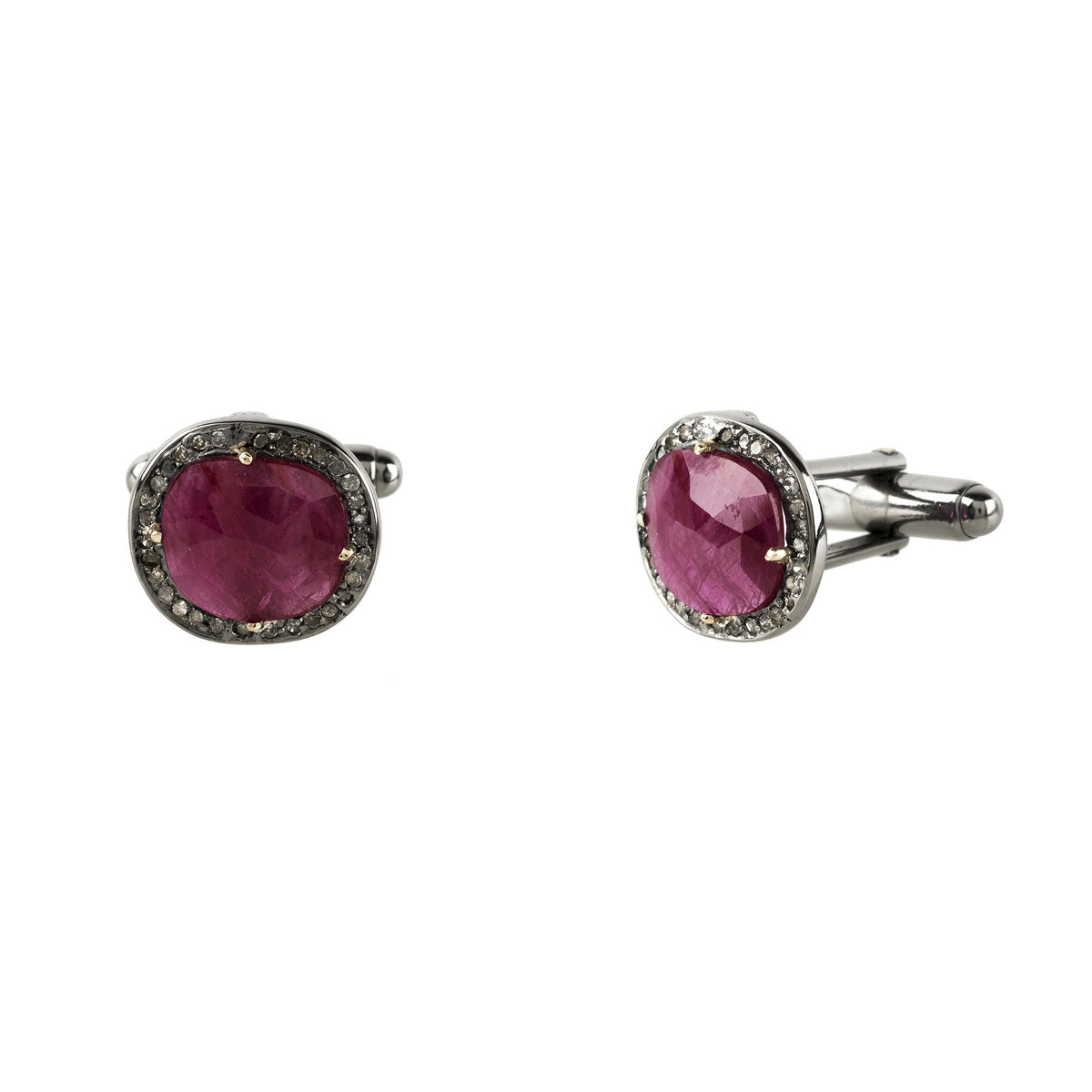 Ruby Cufflink Oxidised Silver Champagne Diamonds