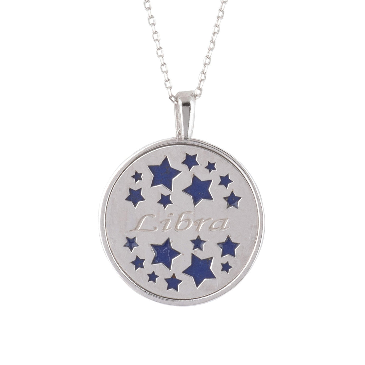 Zodiac Lapis Lazuli Gemstone Star Constellation Pendant Necklace Silver Libra