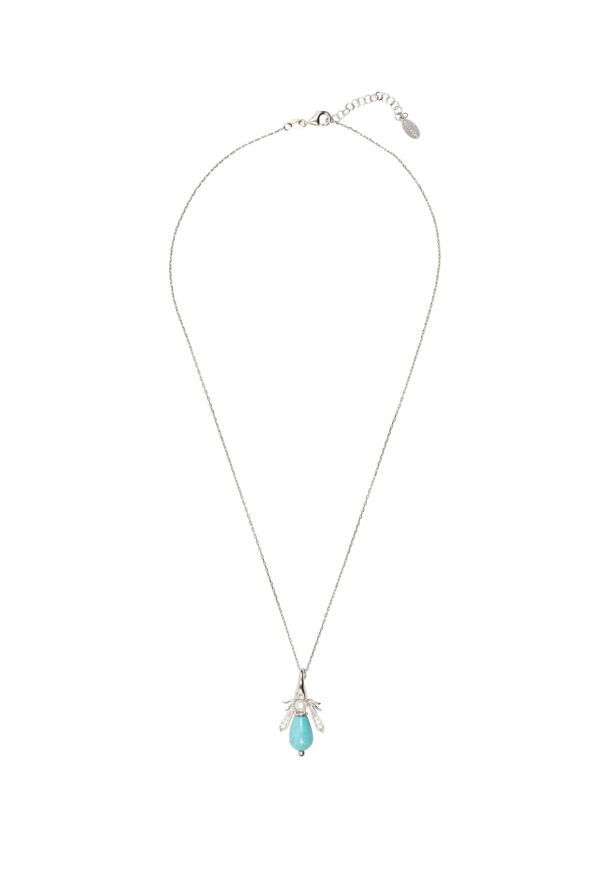 Turquoise &amp; Pearl Honey Bee Necklace Silver
