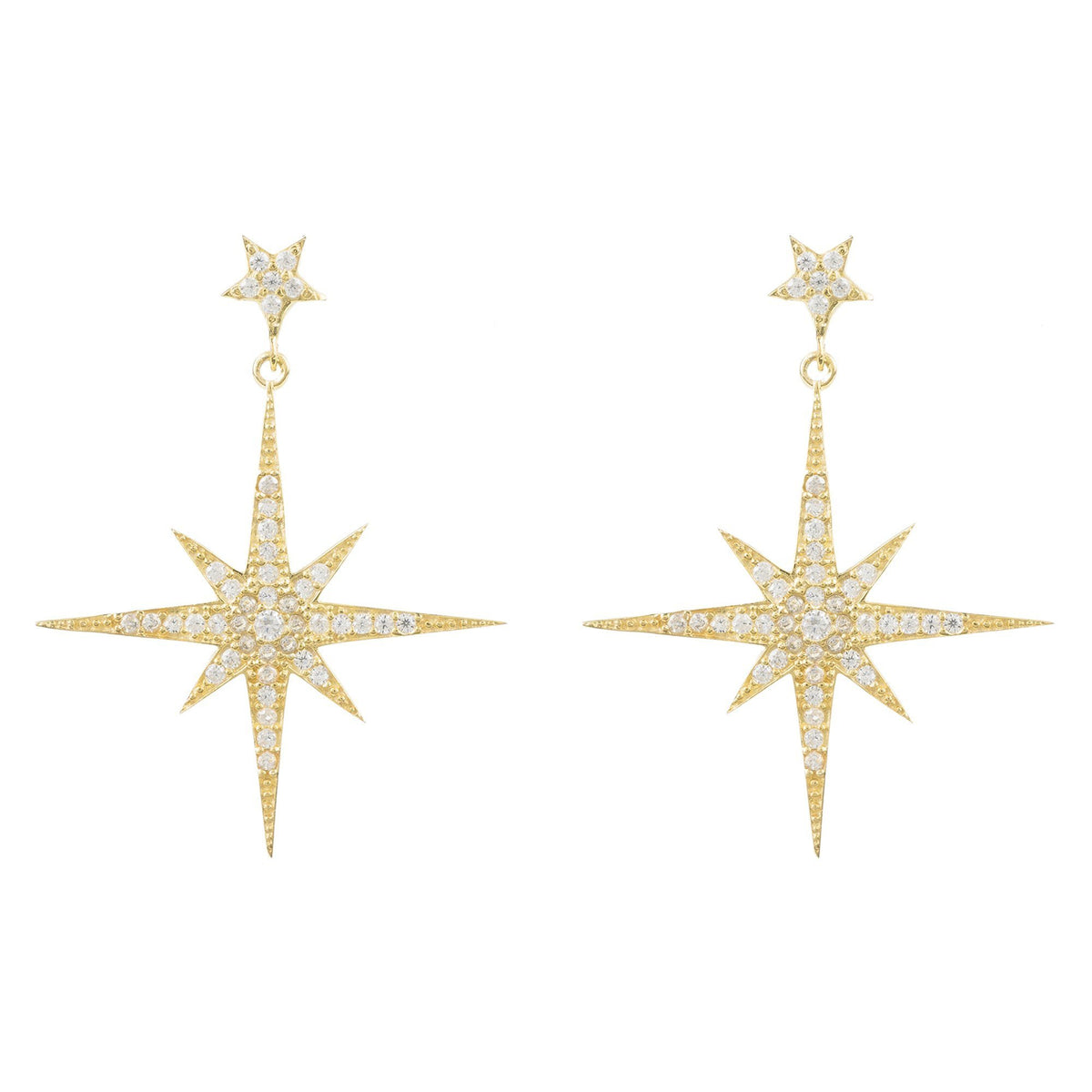 Large Star burst Drop Earring Gold