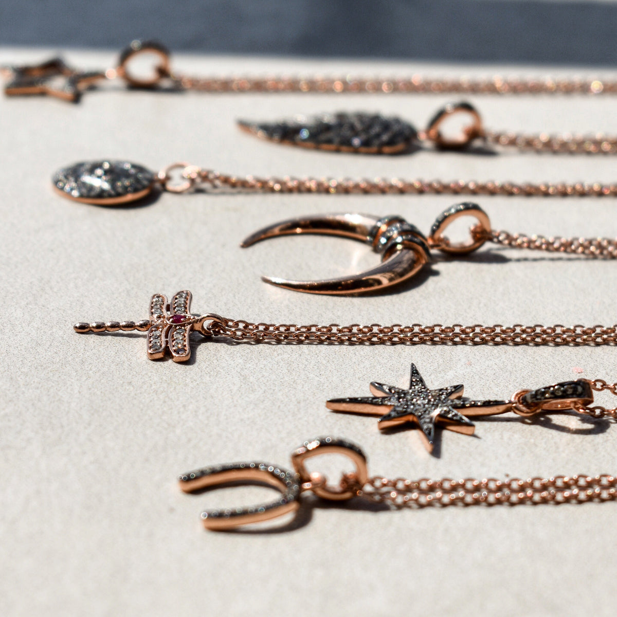 Diamond &amp; Ruby Dragonfly Necklace Rosegold