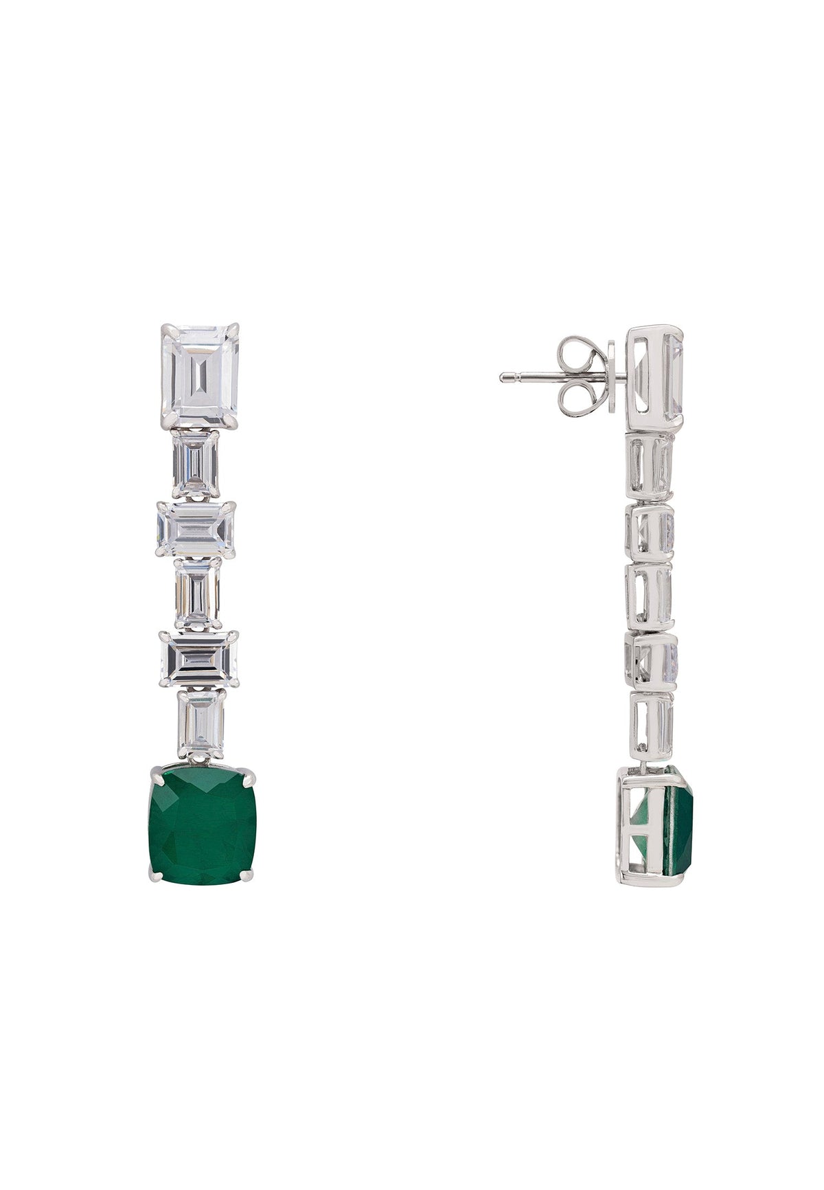 Elizabeth Colombian Emerald Drop Earrings Silver