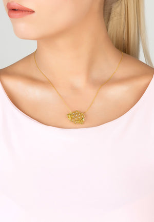 Queen Bee Honey Comb Necklace Gold