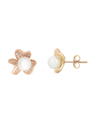 Petals and Pearl Stud Earring Rosegold