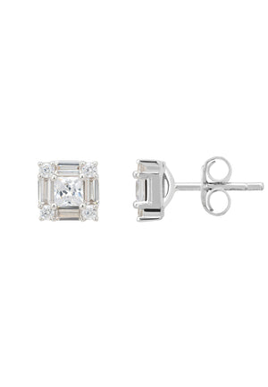 Cushion Cut Solitaire Earring Silver