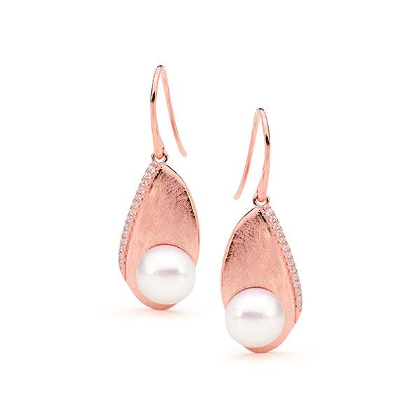 Sterling SIler rose gold plated Freshwater Pearl Earrings IP67E-RGP