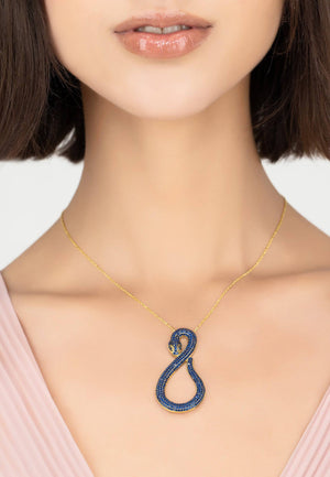 Asp Snake Pendant Necklace Gold Sapphire