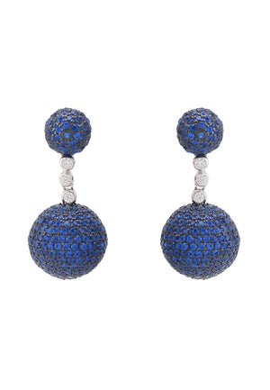 Monaco Sphere Drop Earrings Silver Sapphire Blue CZ