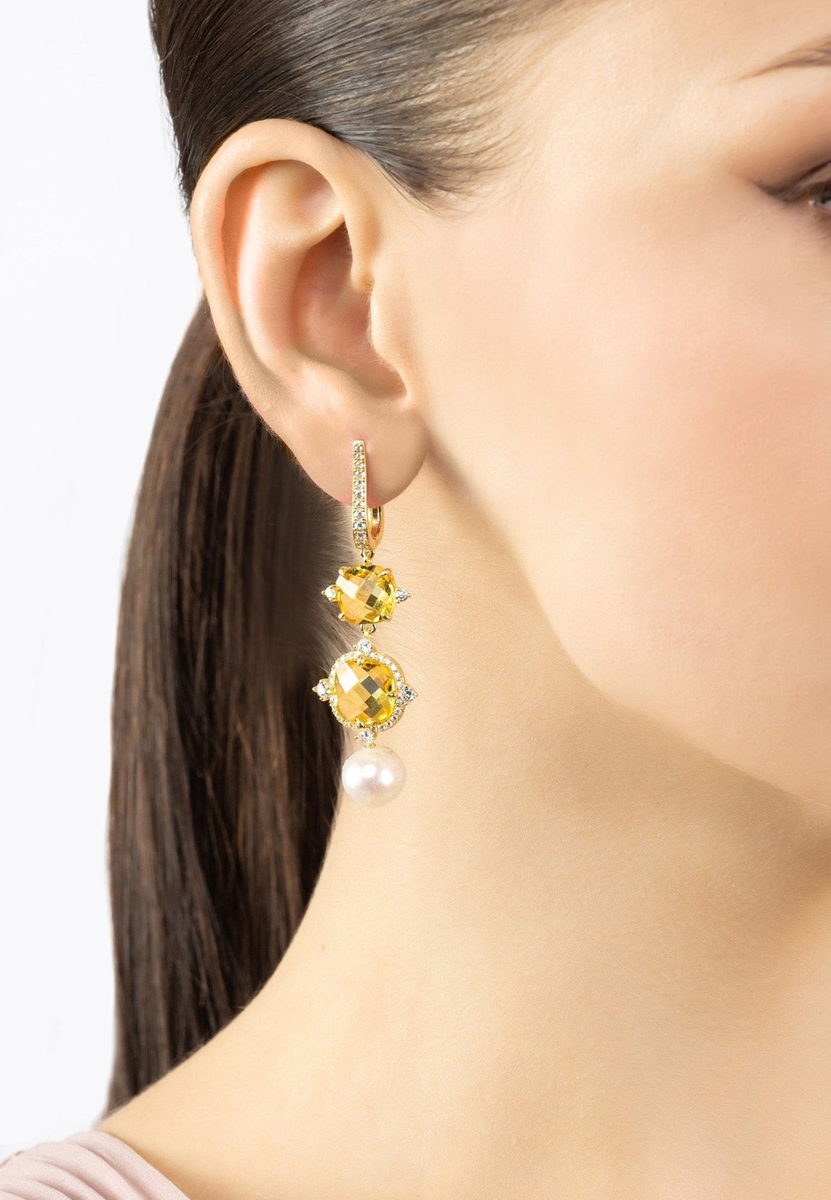 Marguerite Pearl &amp; Citrine Earrings Gold