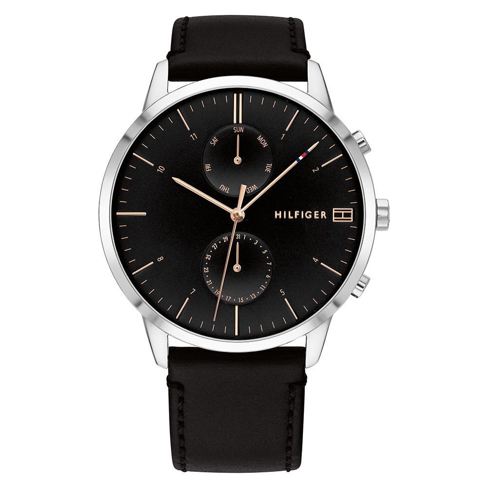 Tommy Hilfiger Black Leather Men&#39;s Multi-function Watch 1710406