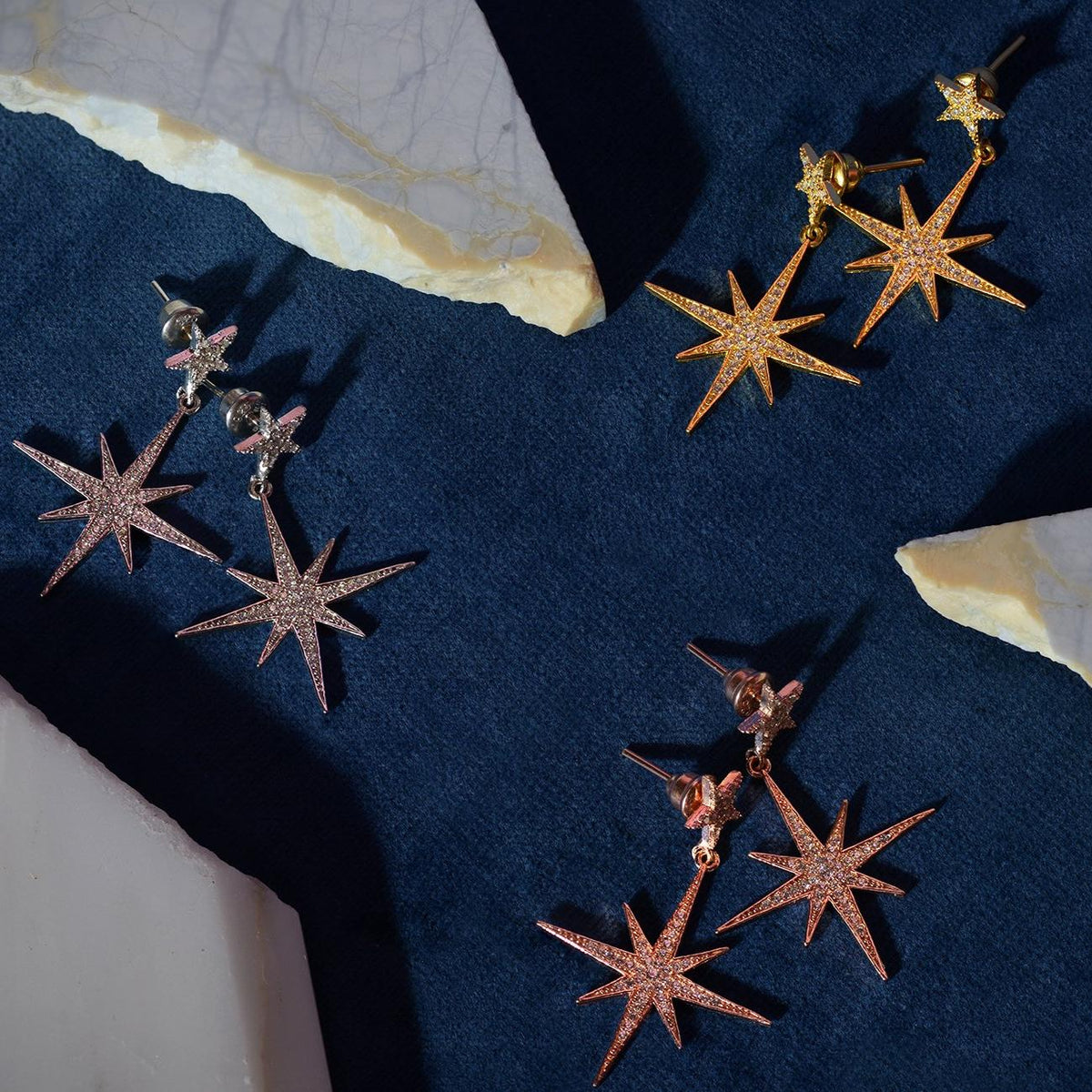Large Star burst Drop Earring Gold